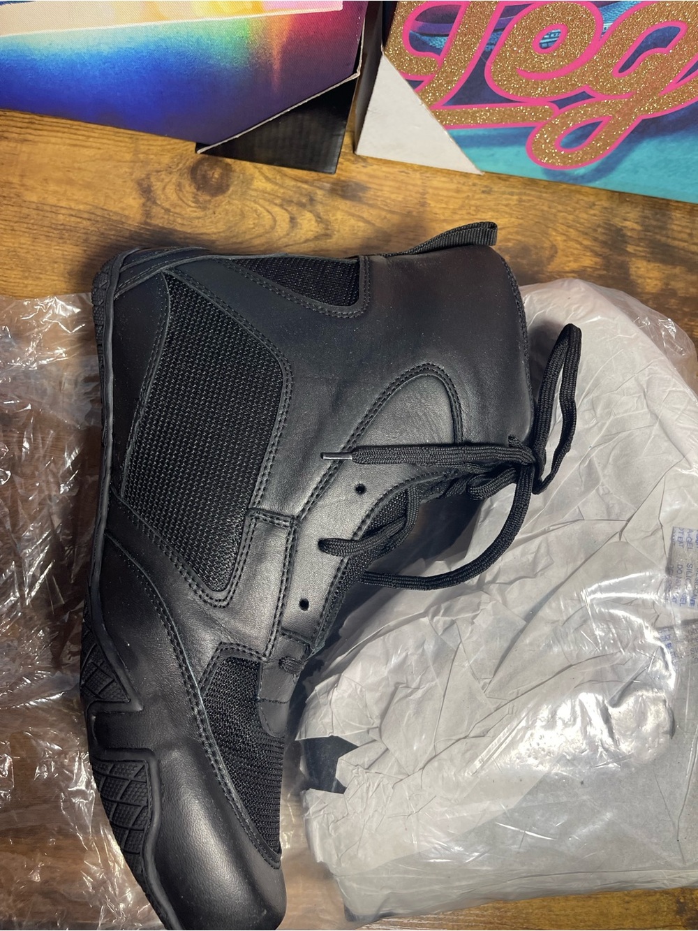 New Rightpunch Leather Boxing Shoes Mid-Top Wrestling Boots Men size 14 black - Picture 10 of 12